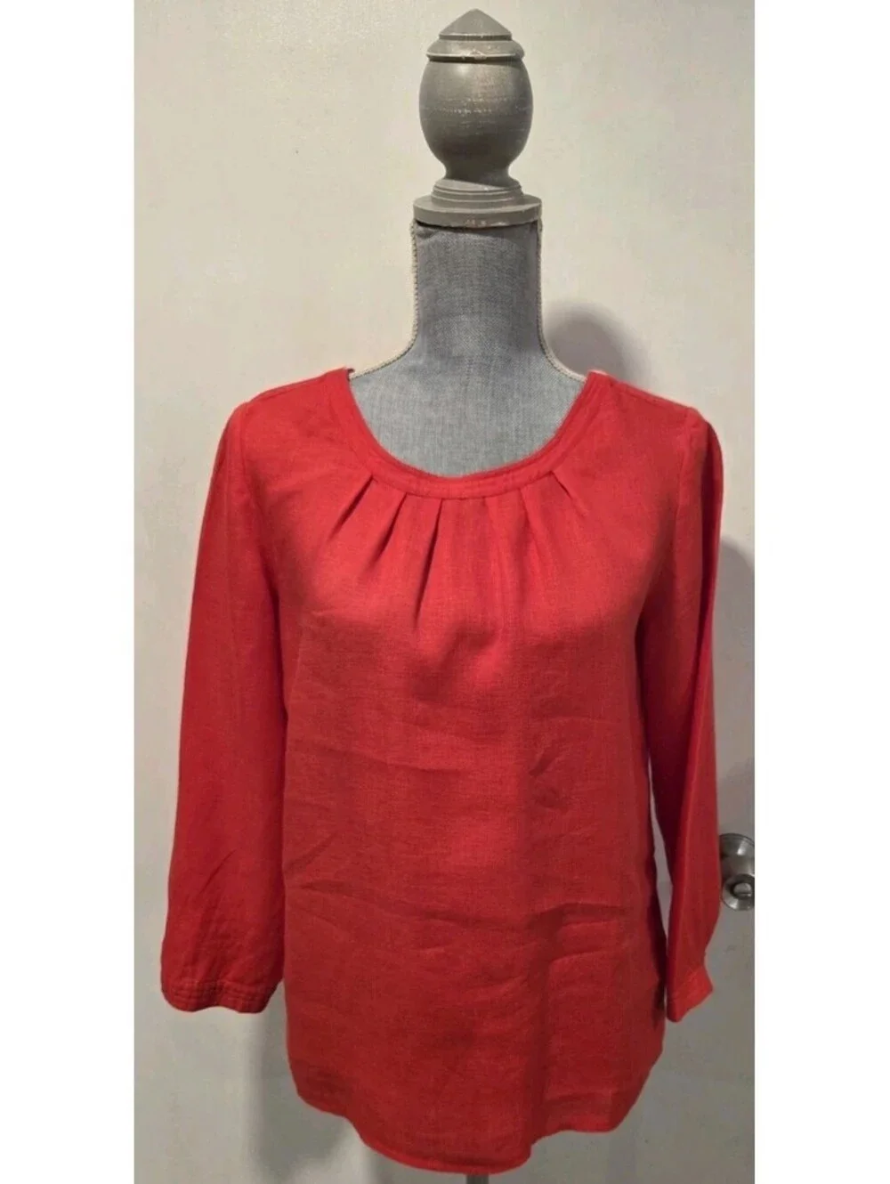 J.Crew J Crew Size 4 Red Tessa 3/4 Sleeve 100% Linen Button Shoulder Top Blouse